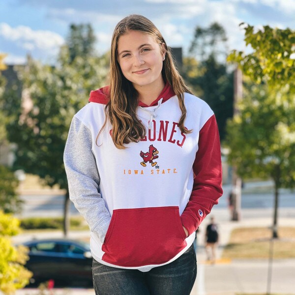 Champion® Women's Walking Cy White & Cardinal Color Block Hoodie (was $59.99)